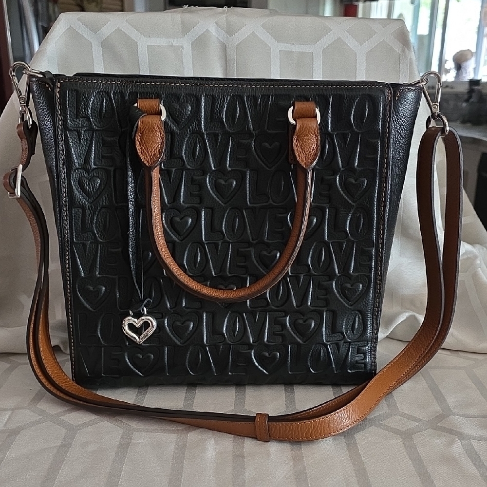 Brighton Black and Brown Embossed Love Tote Bag